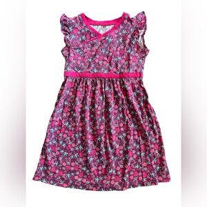 Tea Collection Sz 6 Purple Pink Floral Dress Faux Wrap Flutter Sleeves